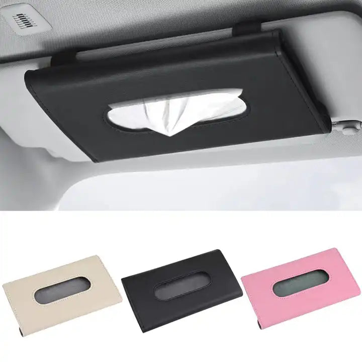 Pu Leather Tissue Box Holder Rectangular for Car with Visor Holder